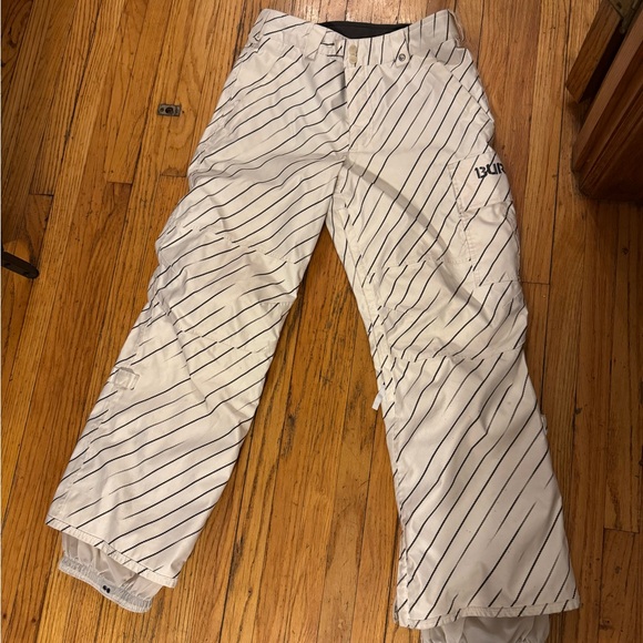 Burton white  Striped ski or snowboard Pants size S wine in great condition - Picture 2 of 9